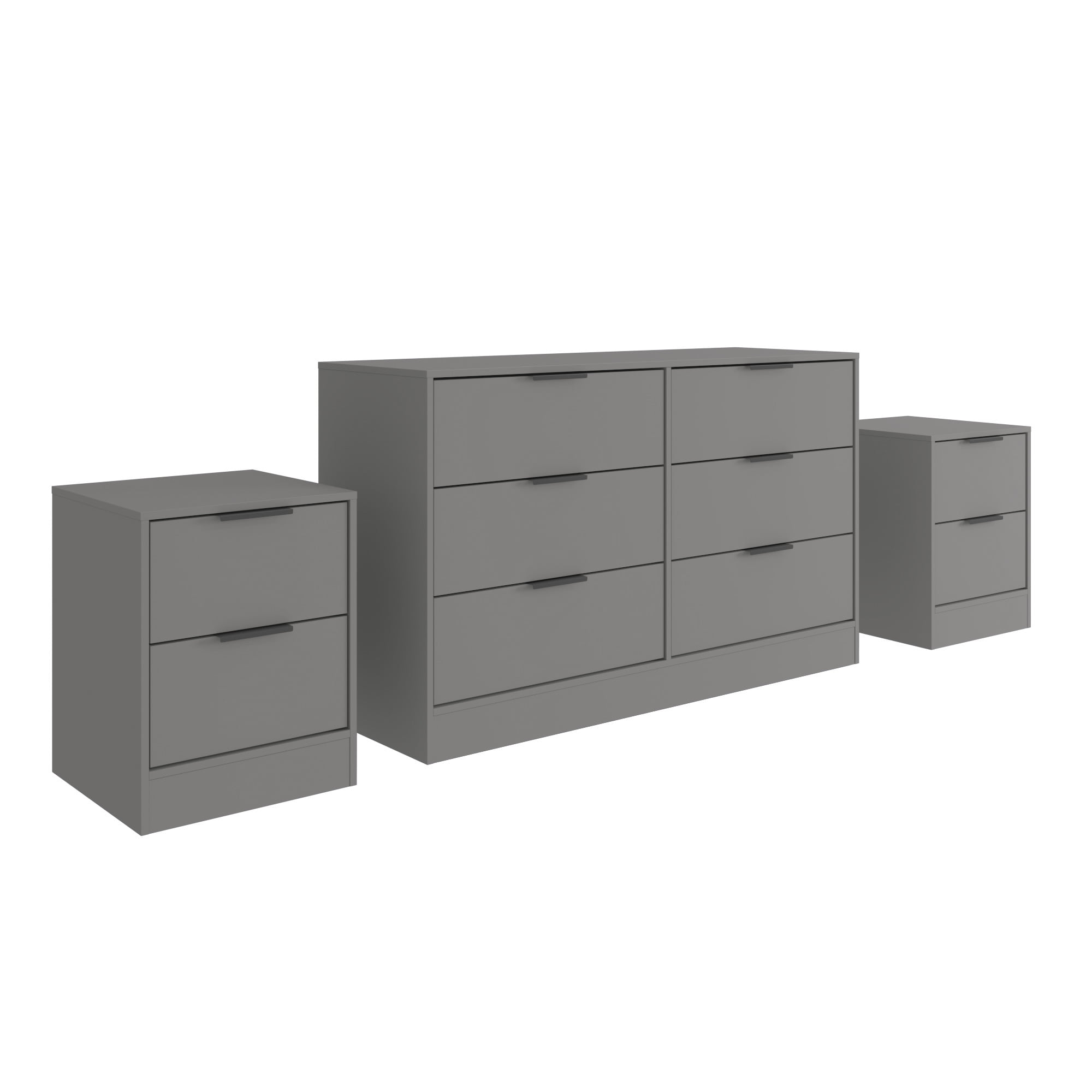 Kappesberg New Fresno 3-Piece Bedroom Set, One 6-Drawer Dresser & Two 2-Drawer Nightstands, Grey - for Adults and Teens