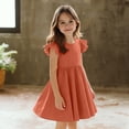 thumbnail image 2 of HAOTAGS Girls Dresses,Cotton Blend Short Sleeve Ruffle Trim Round Neck Smock Dress Orange 2-3, 2 of 8