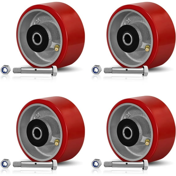 SY America 4" X 2" Heavy Duty Casters Wheels -  Caster Wheels,Roller Bearings,Red Polyurethane Caster Wheel with Strong Load-Bearing Capacity 3200 LB -Set of 4, Widely Used in Tool Box