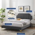 thumbnail image 4 of Platform Bed Frame, Twin Size, Velvet, Dark Grey Gray, Modern Contemporary Urban Design, Bedroom Master Guest Suite, 4 of 10