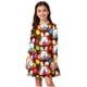 thumbnail image 1 of Vestido de manga larga con cuello redondo para niñas, vestido elástico de manga larga, corte A, estilo patinador con volantes, vestido de recital escolar, vestido de manga larga con cuello redondo par, 1 of 6