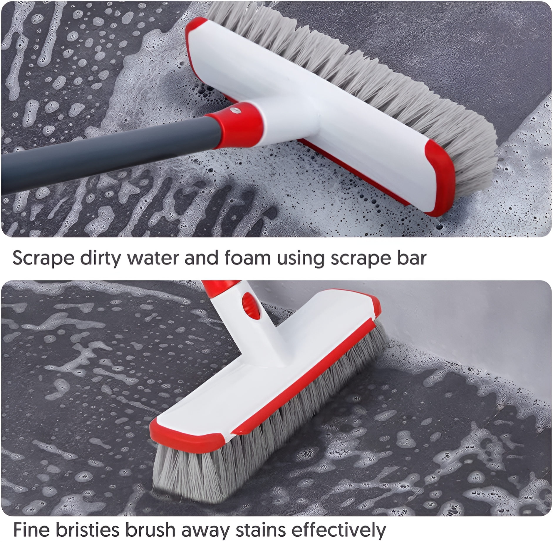 BCOOSS Floor Scrub Brush with Long Handle for Cleaning 2 in 1 Scrape and Stiff Bristle Scrubber Brush