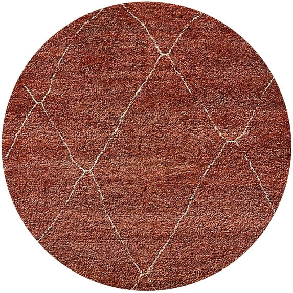 Ahgly Company Indoor Round Mid-Century Modern Orange Oriental Area Rugs, 5' Round