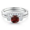 thumbnail image 3 of Gem Stone King 10K White Gold Red Garnet White Moissanite and Lab Grown Diamond 3 Stone Bridal Engagement Wedding Ring Set for Women (1.14 Cttw, 5MM and 3MM Cushion Cut, in Size 5, 6, 7, 8, 9), 3 of 6