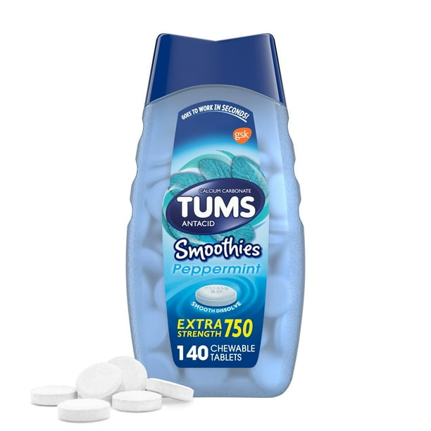 TUMS Smoothies Extra Strength Heartburn Relief Chewable Tablets, Peppermint, 140 Ct Walmart