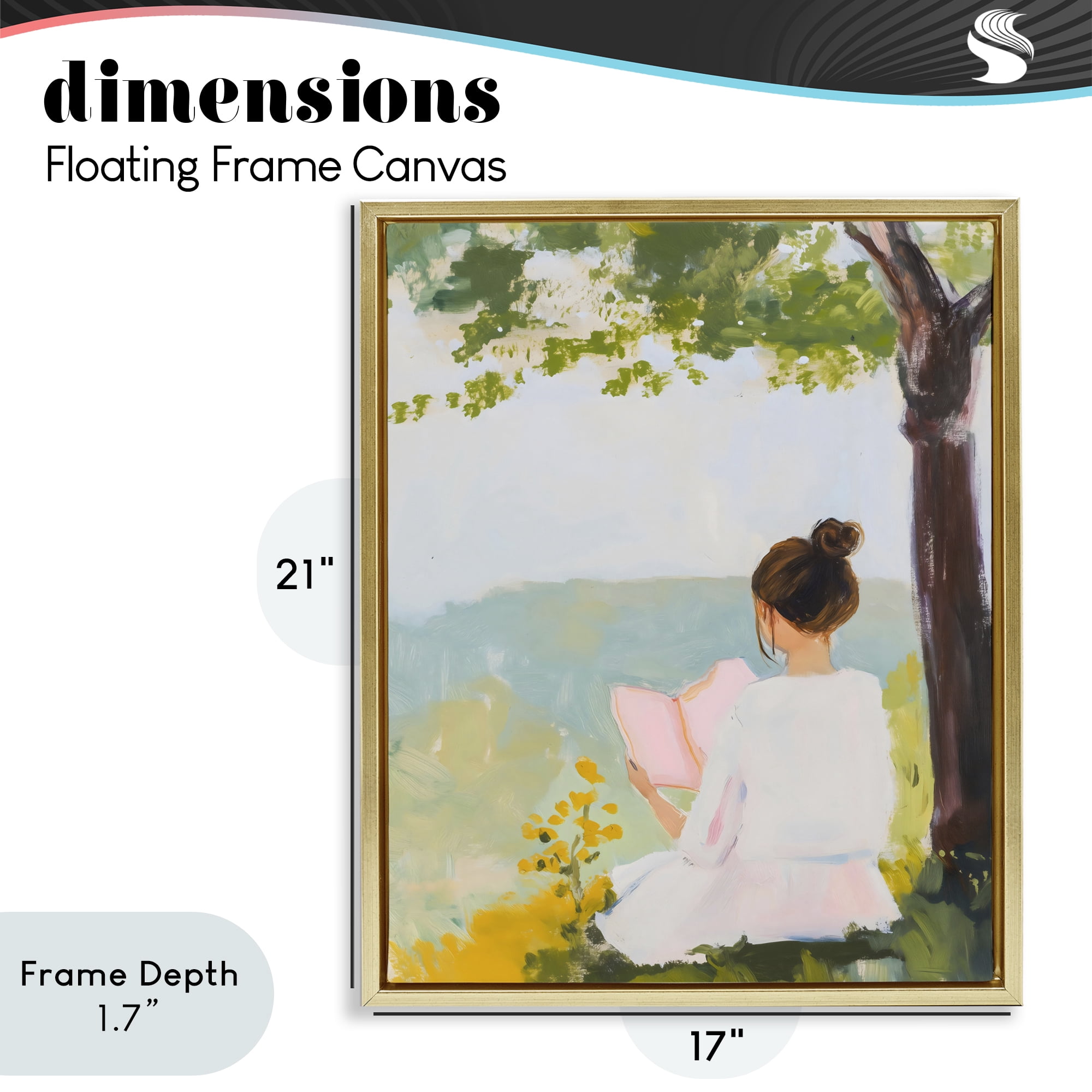 Stupell Industries Girl Reading in Nature Gold Framed Floater Canvas Wall Art, design by The Prints Vibe