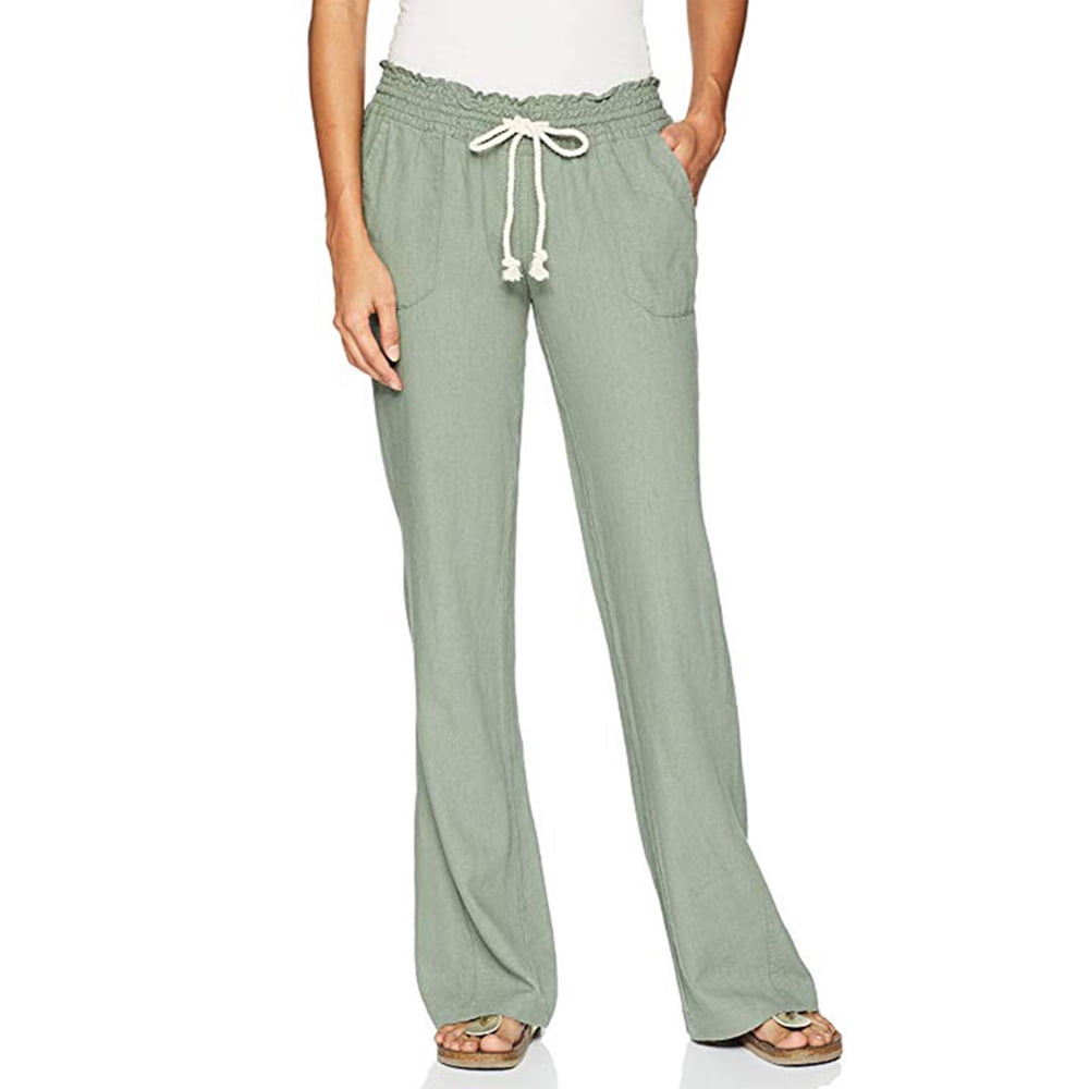 teal linen trousers