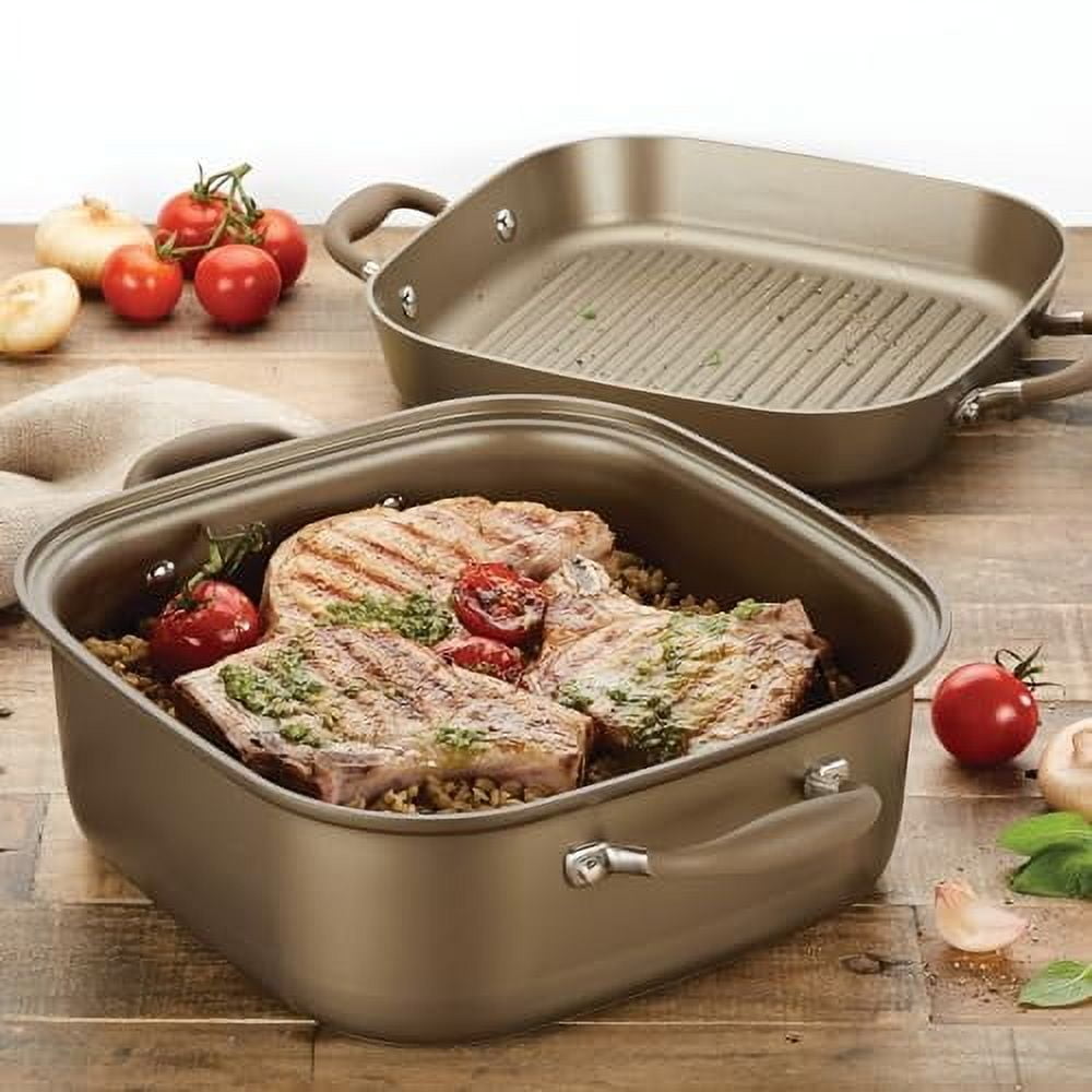 Anolon Advanced Nonstick 2-in-1 Deep Square Grill Pan and Roaster, 11-Inch, Umber