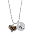 thumbnail image 1 of Delight Jewelry Two-tone Enamel Tiger Print Heart Silvertone Script Initial Disc - K - Charm Necklace, 20"+3", 1 of 4