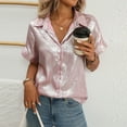 thumbnail image 6 of Kaemgyyd Work Tops for Women Sequins Glitter Button down Shirt Casual Short Sleeve Summer Tops Loose Fit Office Tunic Blouse, 6 of 7