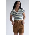 thumbnail image 4 of Green Striped Cropped Polo - Women's Short Sleeve Rib Knit Top, 4 of 4
