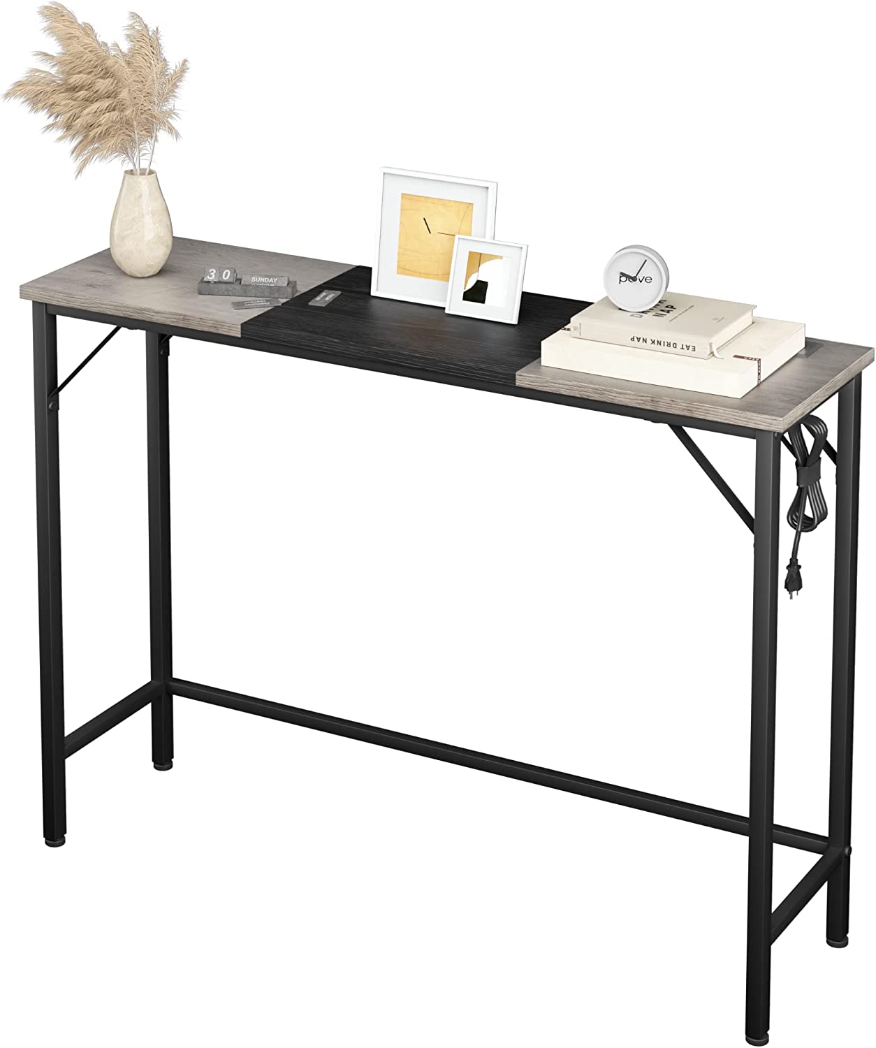 Console Table with Outlets and 2 USB Ports, Color Block Entryway Table
