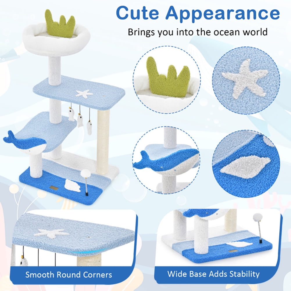 Kadyn Cat Tree for Large Cat, Cat Tower Heavy Duty, Extra Tall Cat Condo, 3-level Cat Tower with Sisal Covered Scratching Posts-Blue
