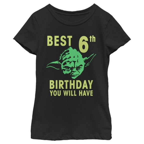 Girl's Star Wars Yoda Best 6th Birthday You Will Have Stencil  Graphic Tee Black Medium
