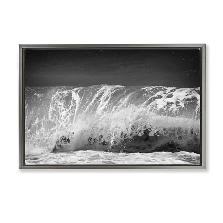 Stupell Industries Rolling Waves Night Sky Landscape Photography Gray Floater Framed Canvas Art Print Wall Art 31 x 21