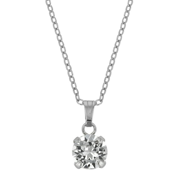 X & O Rhodium Plated 8mm Prong Set Clear Swarovski Pendant Necklace
