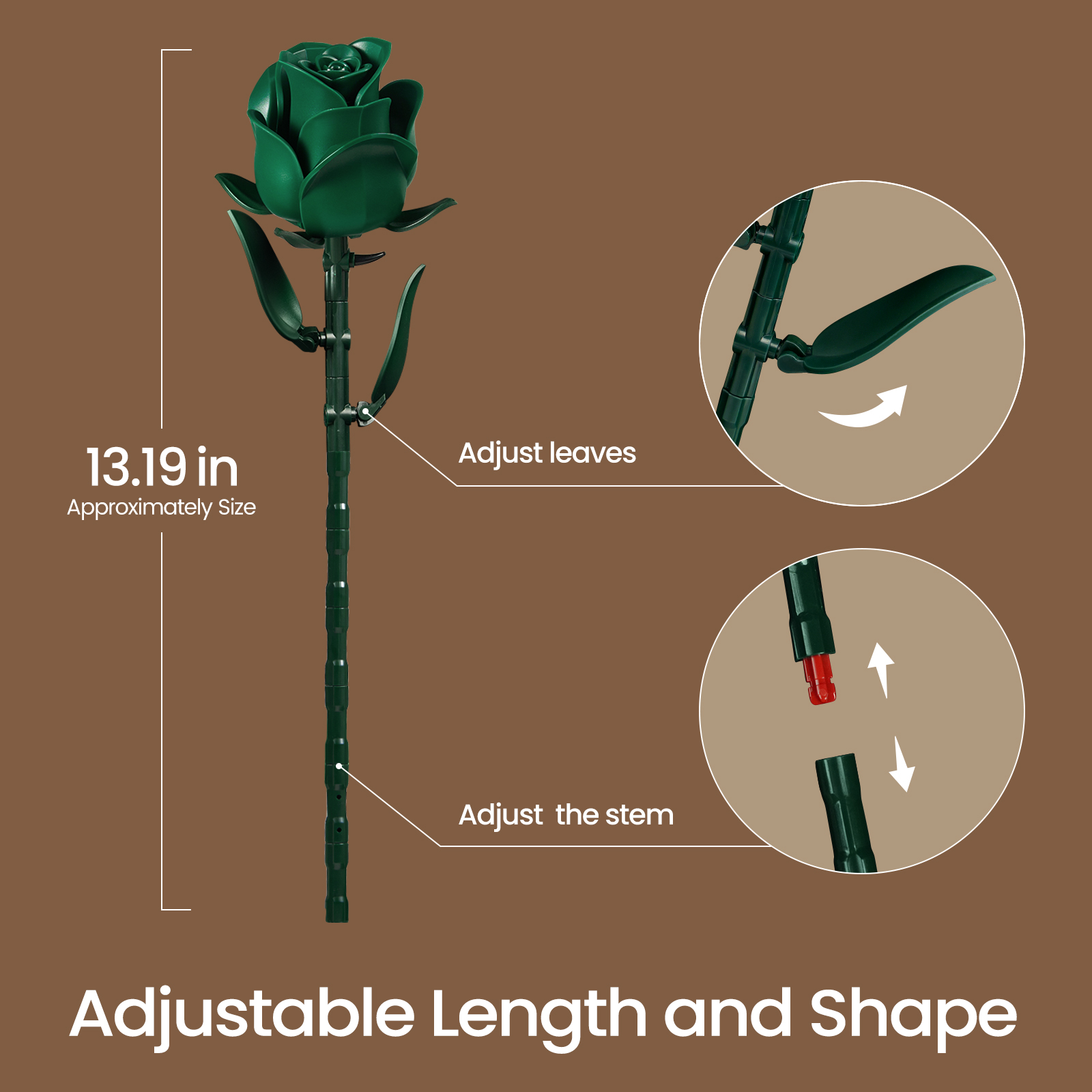 Green Rose Bouquet Building Set, Green Flowers for Adults Women, Botanical Collection Gift for Christmas & Valentines - Artificial Plant Gothic Home Decor