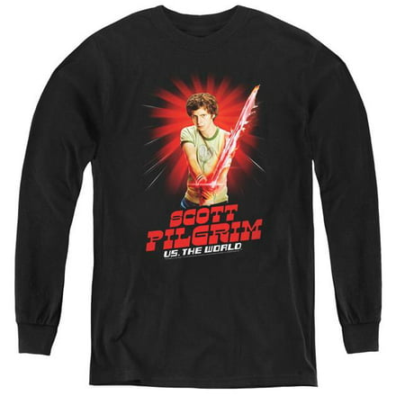 Scott Pilgrim & Super Sword Youth Long Sleeve T-Shirt, Black -