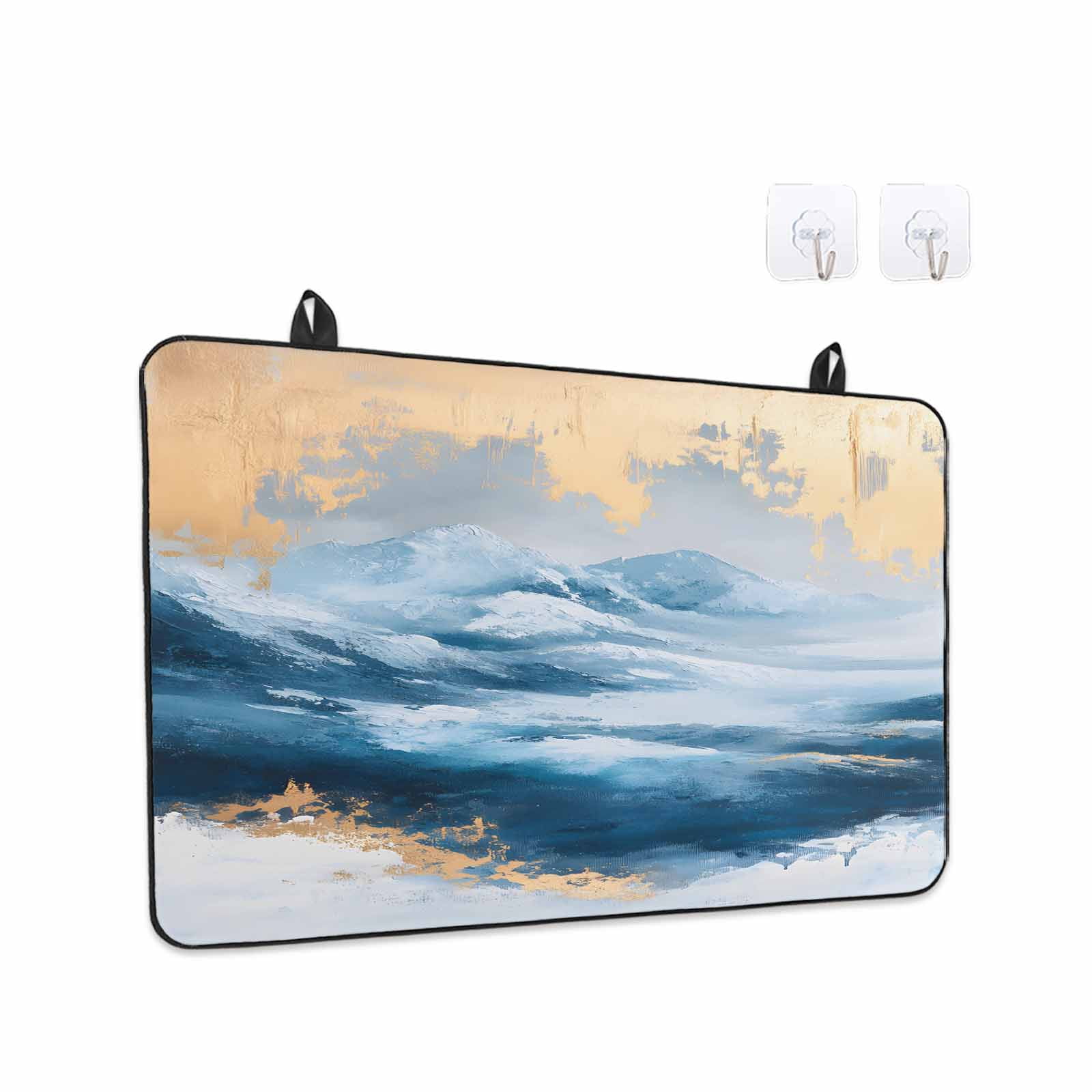 Blue Yellow Stove Top Cover for Electric Stove, Heat-proof & Non Slip Glass Top Stove Cover Protector, Modern Abstract Oil Painting Ombre Kitchen Flat Cooktop Rubber Mat 24x21 Inches