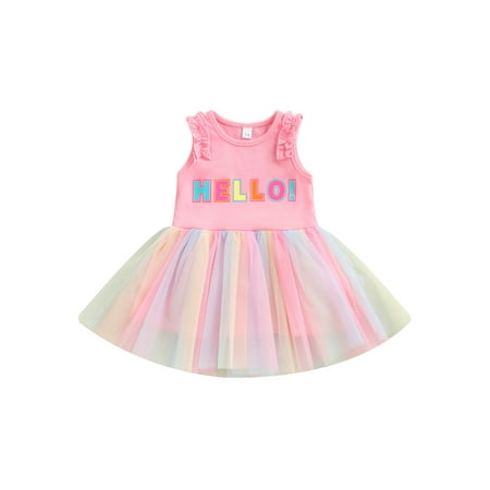 

Jkerther Baby Girls Summer Dress Sleeveless Letter O-Neck Tulle Tutu Dress Princess Style Dress Toddler Girls High Waist Dress