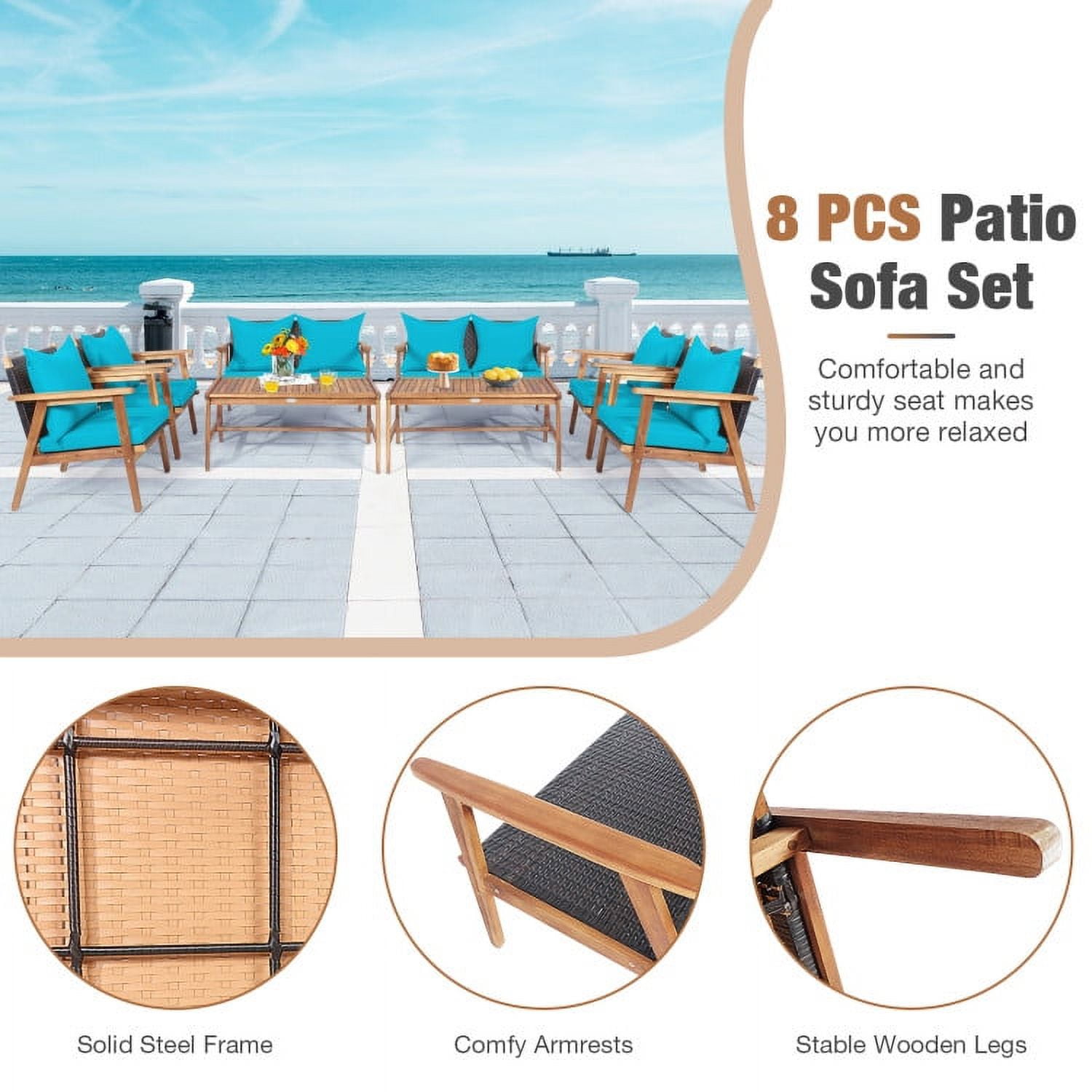 Aimee Lii 4 Pieces Patio Wicker Rattan Furniture Set for Lawn Backyard, Acacia Wood Patio Outdoor Patio Furniture, Turquoise Aimee Lii 4 Pieces Patio Wicker Rattan Furniture Set for Lawn Backyard, Acacia Wood Patio Outdoor Patio Furniture, Turquoise