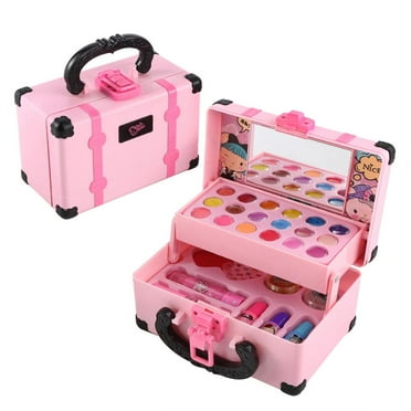 Washable Cosmetic Set Kids Girls Makeup Kit Fold Out play Vanity Makeup Toy Palette Box with Mirror Lipstick for Girls
