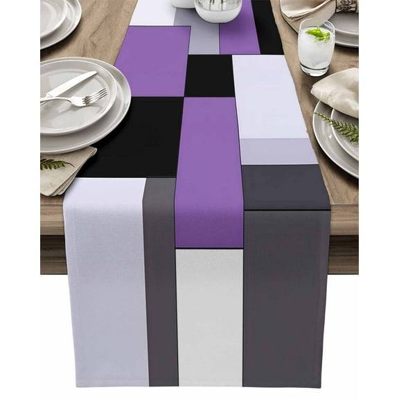 Table Runner Abstract Purple Black Geometric Table Decoration for Kitchen Dinning Patchwork Art Table Decoration for Indoor Outdoor Party Wedding Decor 13x90inch