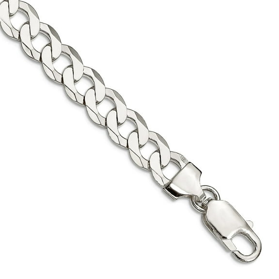 925 Sterling Silver Polished Lobster Claw Closure 8mm Close Link Flat Curb Chain Bracelet 7 Inch Link Bracelet for Women