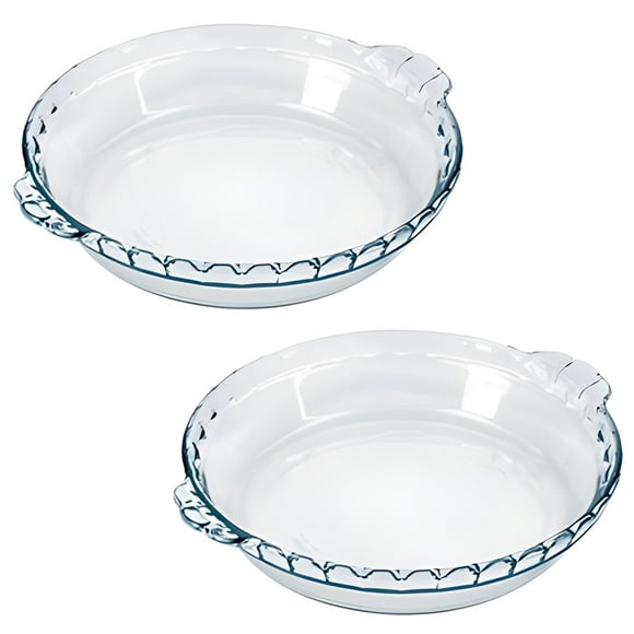 Marinex - Set of 2 Fluted Glass Pie Plates, 9" Diameter, Oven and Dishwasher Safe