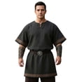 thumbnail image 5 of Men's Medieval Knight Viking Surcoat Retro Short Sleeve Lace Up Top Halloween Cosplay Pirate Costume (No Belt), 5 of 6