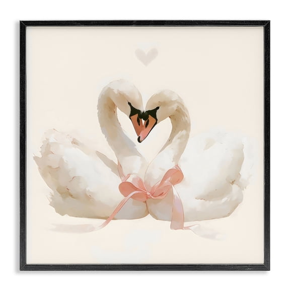Stupell Industries Swan Pair with Bow Black Framed Giclee Art, design by Creative Studio