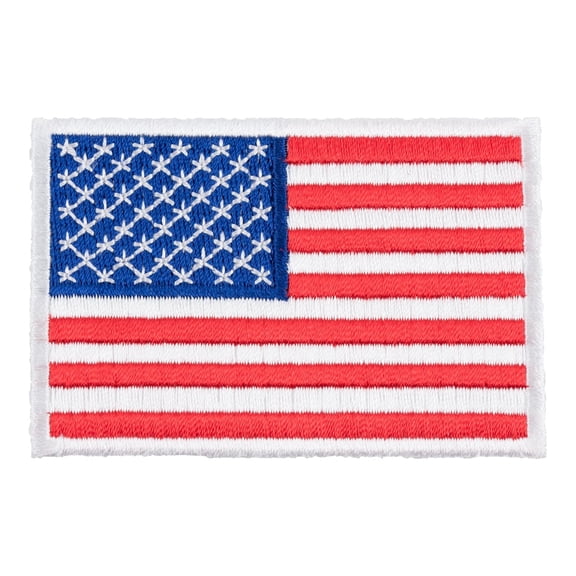 White Bordered American Flag Biker Embroidered Iron On Sew On Patch