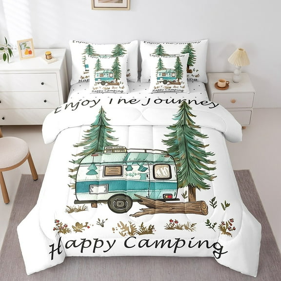 Erosebridal Happy Camping Bedding Sets Twin Size, Adventure Comforter Sets with Sheets, Rustic Farmhouse Decor, Reversible 7pcs