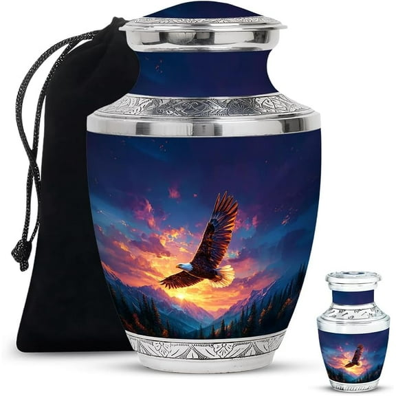 Eagle Mountain Cremation Urn For Adult Ashes, Keepsake Urns For Human Ashes Small, Memorial Urn For Ashes Large, Decorative Funeral Urns For Ash,(Size: 10 Inch 1pcs & 3inch 1pcs)