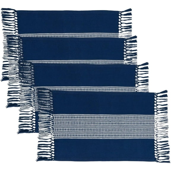 Fennco Styles Block Print Cotton Cloth Napkins 20" W X 20" L, Set of 4 - Navy Blue Dinner Napkins for Everyday Use, Dining Table Décor, Banquets, Family Gathering and Special Events