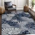 thumbnail image 3 of CAMILSON Spring Leaf Tropical Botanical Easy-Cleaning Non-Shedding Washable Outdoor Indoor Area Rug Navy Blue 6x9, 3 of 11