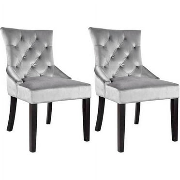 CorLiving Antonio Velvet Accent Chair, Soft Grey, Set of 2