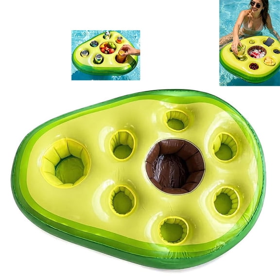 Floating Drink Holder Pool Table Avocado,Inflatable Snack Tray Reusable Avocado Pool Float Table With 8 Built in Cup Slots Drinks, Party Accessorie Summer Floating Bar