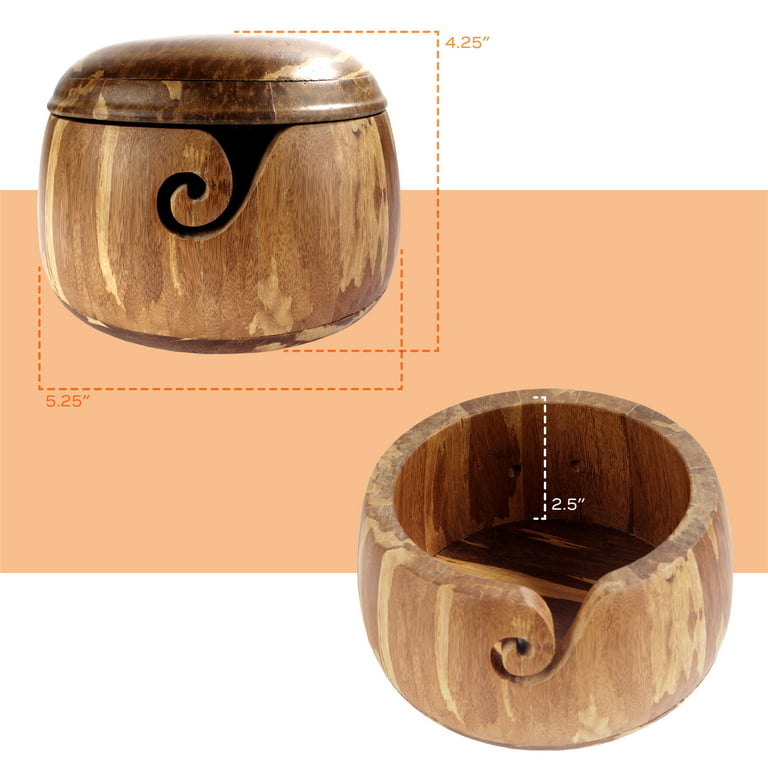 BambooMN Brand - Bamboo Yarn Bowl with Removable Lid -Yarn Holder for  Knitting and Crochet - Tiger Stripe 