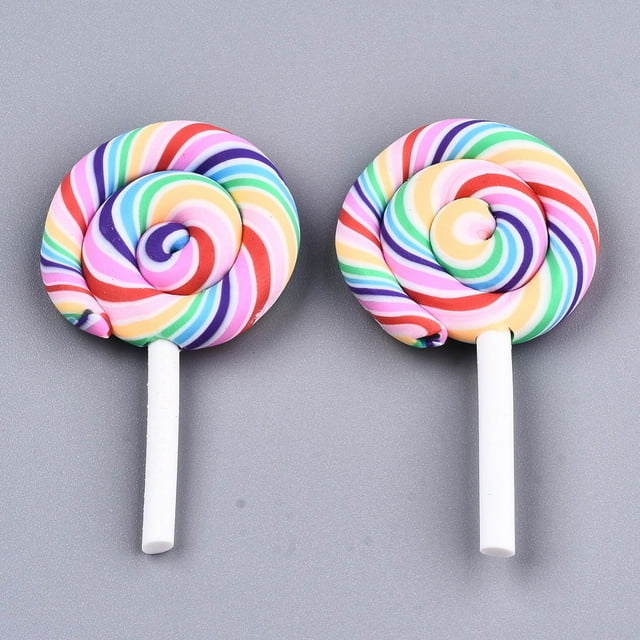 Handmade Polymer Clay Beads for Christmas No Hole Lollipop Rainbow Color 43~49.5x27~28.5x6.5mm