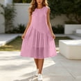 thumbnail image 5 of Dvprdro Solid Cotton Linen Crewneck Sleeveless Midi Dress for Women Ruched Bodice Flared Hem Loose Fit Summer Beach, 5 of 6