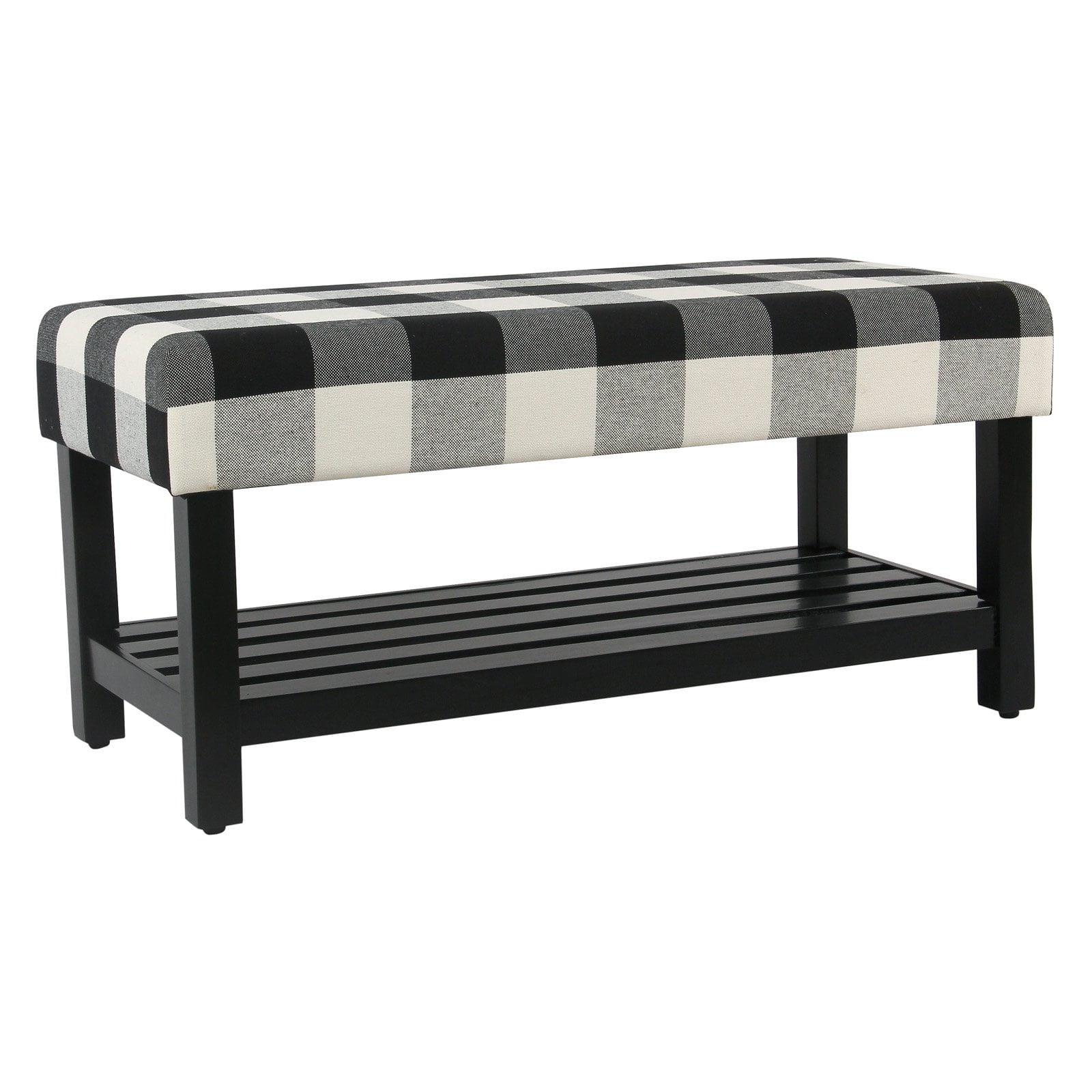 HomePop Decorative Bench with Wooden Storage Black Plaid