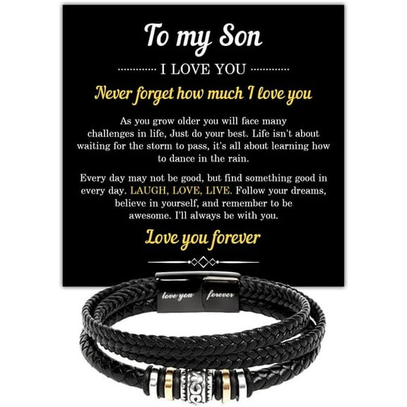 To My Son Bracelet Gift from Dad & Mom, Love You Forever Bracelet with Inspirational Message Card & Gift Box, Gifts for Son on Birthday, Christmas Gifts