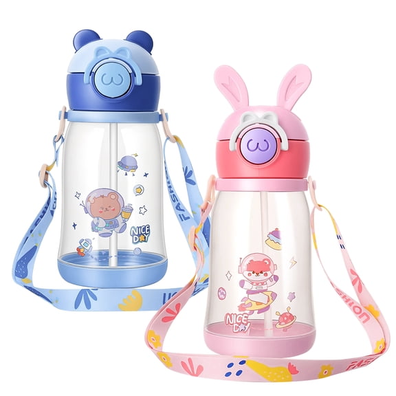 Topekada 2 Pack 16oz Leakproof Kids Water Bottle - BPA Free Spill Proof Bottles with Auto Push Button & Carry Loop, Clear Reusable Drinking Bottles for School, Girls, Boys