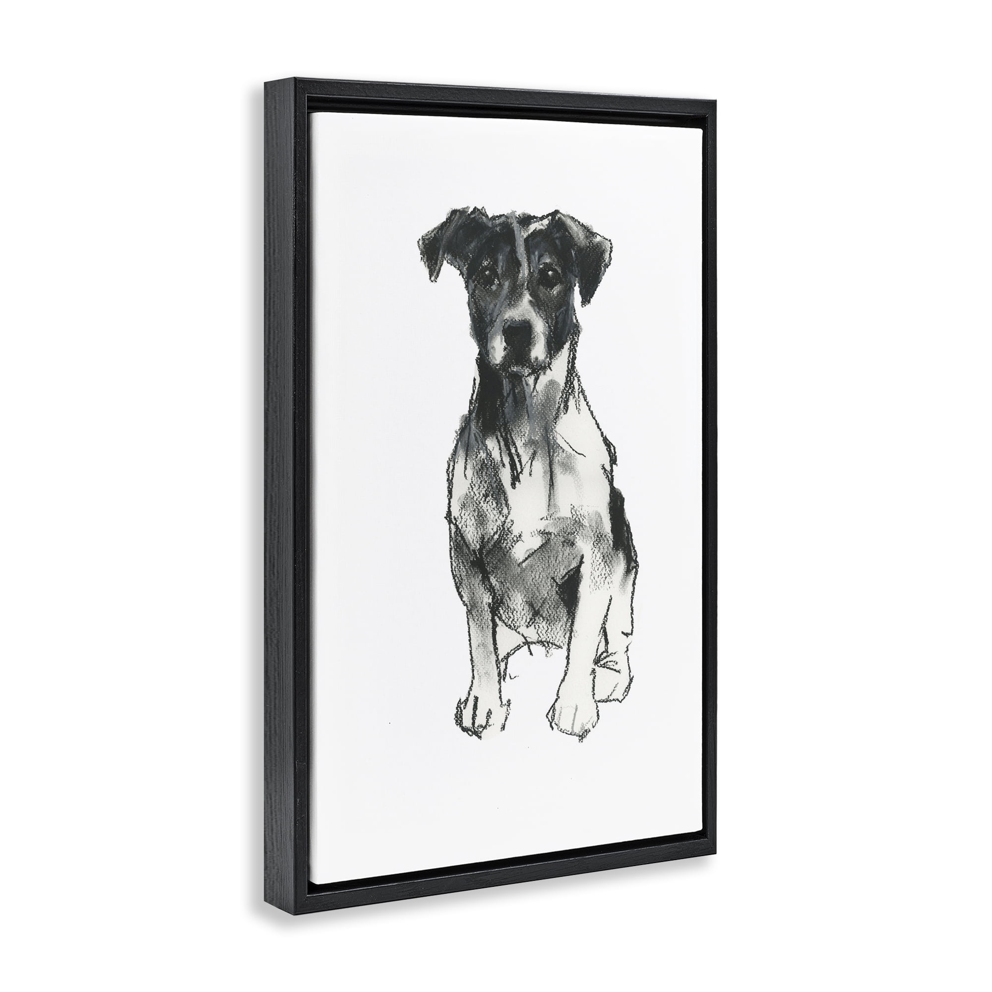 Stupell Industries Minimal Dog Drawing Animals & Insects Drawing Black Floater Framed Canvas Art Print Wall Art, 21 x 31