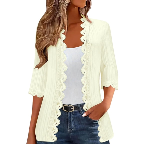 Weikingp Open Front Cardigan for Women Shrugs for Women Flowy Cardigan Cardigan Sweaters Womens Long Cardigan Drape Fall Cardigan Elbow Length Cardigans for Women Beige L