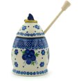 thumbnail image 3 of Polish Pottery 5¼-inch Honey Jar with Dipper (Bleu-belle Fleur Theme) Hand Painted in Boleslawiec, Poland + Certificate of Authenticity, 3 of 6