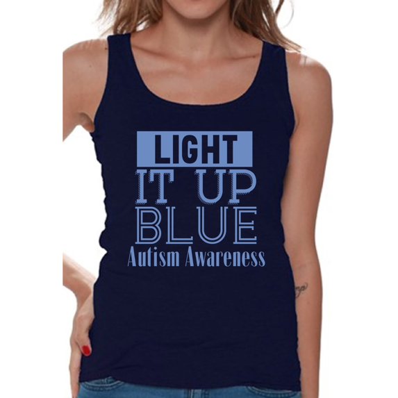 Awkward Styles Women's Light It Up Blue Support Graphic Tank Tops for Autism Awareness