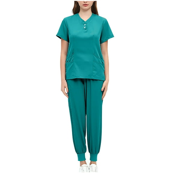 HBYJLZYG Scrubs For Women Set - Stretch V-Neck Scrub Tops & Jogger Pants With Pockets - Easy Care Nurses Uniform Clinic Carer Protective 2 Piece Set Mint Green