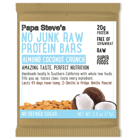 Papa Steve's No Junk Raw Protein Bars, Almond Coconut Crunch, 20g Protein, 10